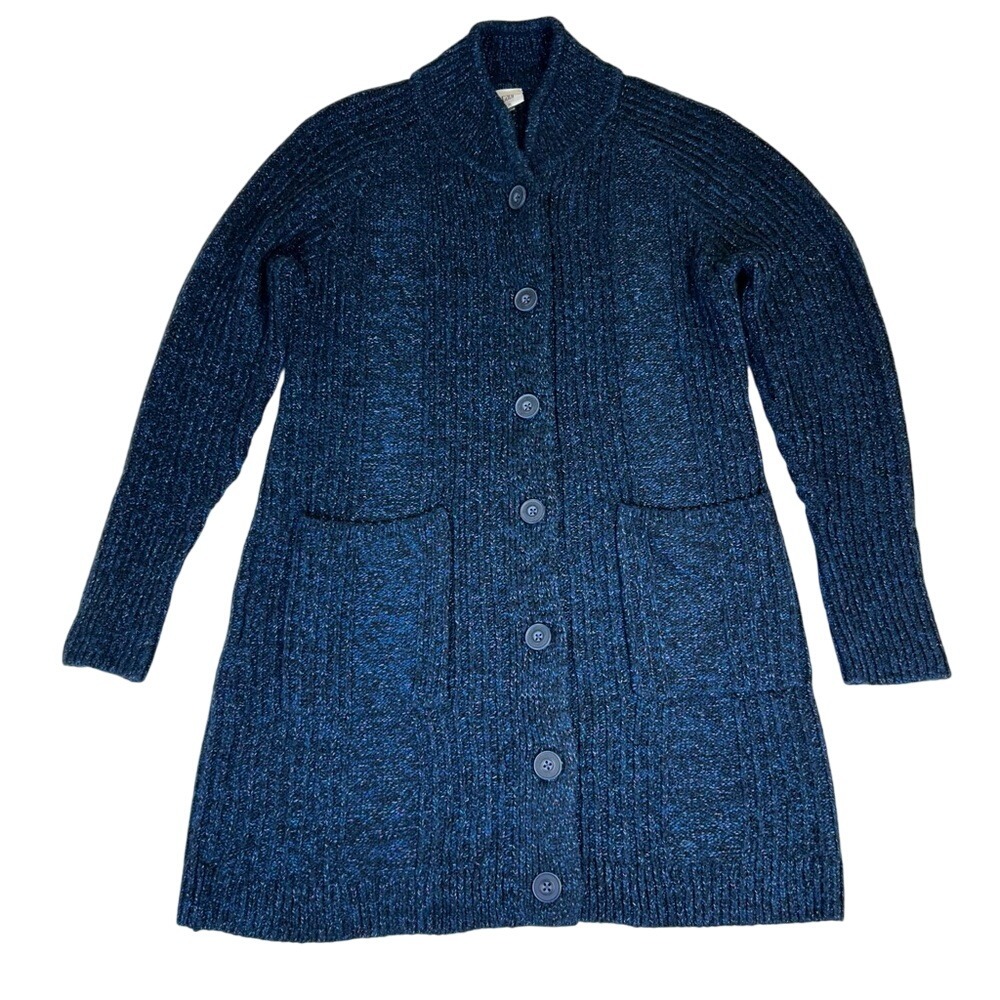 CAbi Trail Cardigan Marled Sweater Blue‎ Lagoon Knit Women's Size Medium - Picture 2 of 8